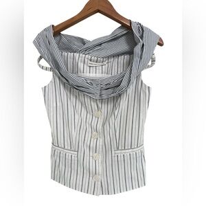 English Factory Navy and White Striped Button-Up Blouse